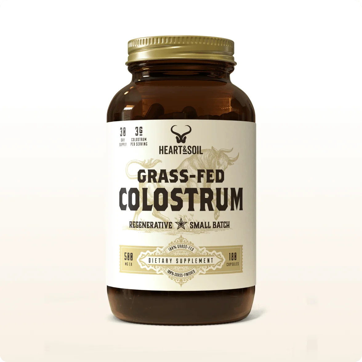 Heart & Soil Grass Fed Colostrum 100% Grass Fed Supplement 3000mg 180 Capsules