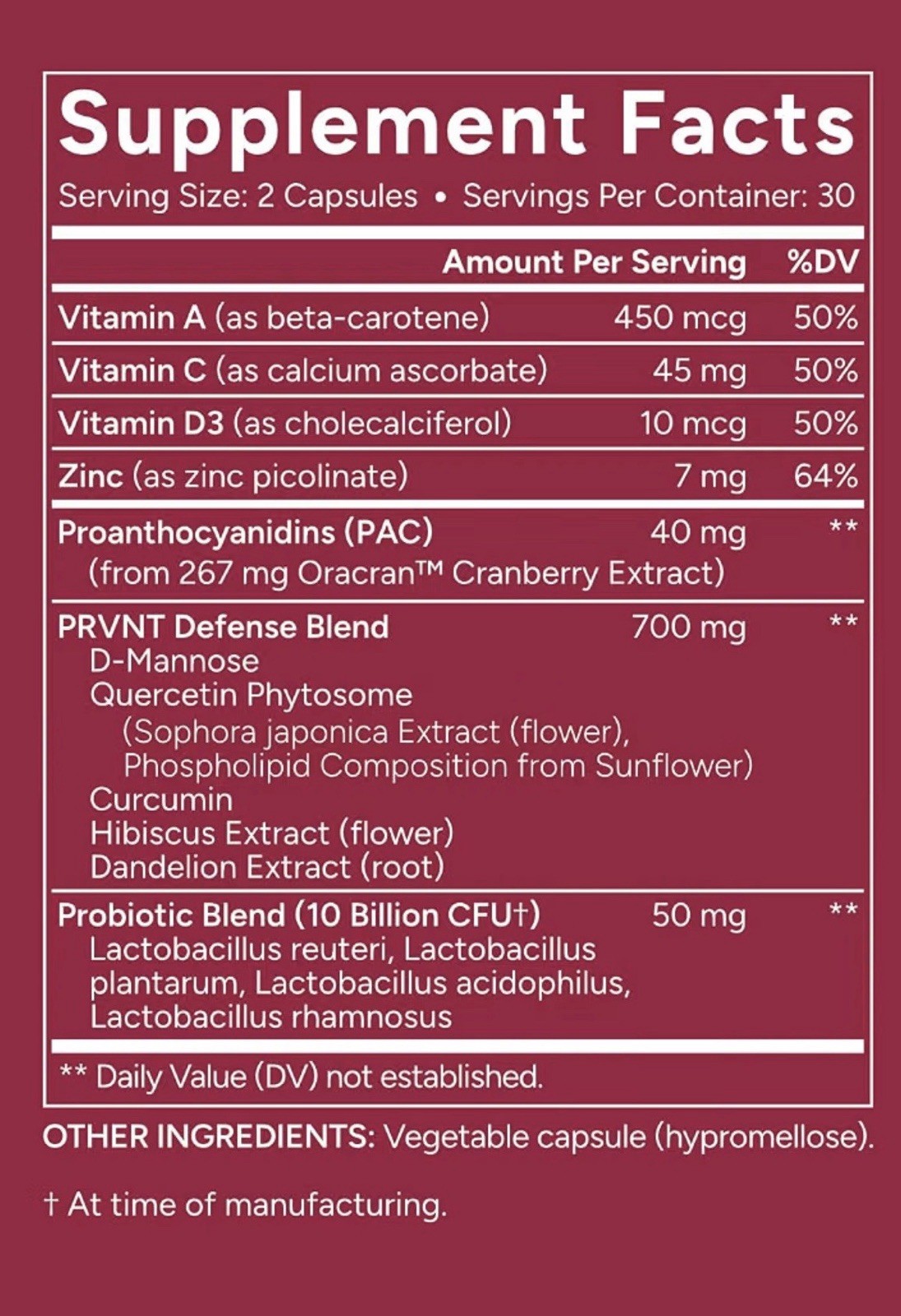 PRVNT Supplements urinary tract Infection