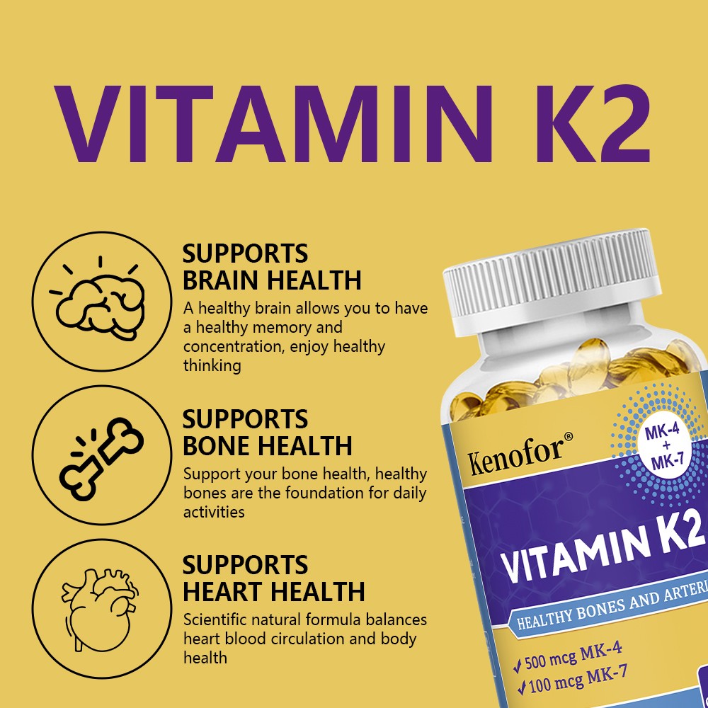 Vitamin K2 (essential MK-4 + MK-7) 30/60/120 Capsules Bones Healthy Support