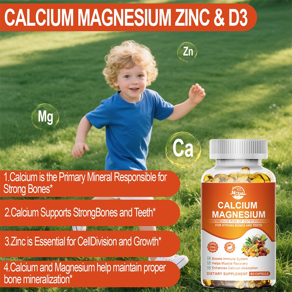 Calcium Magnesium 60 Capsules Bone Teeth Immune Support Supplement