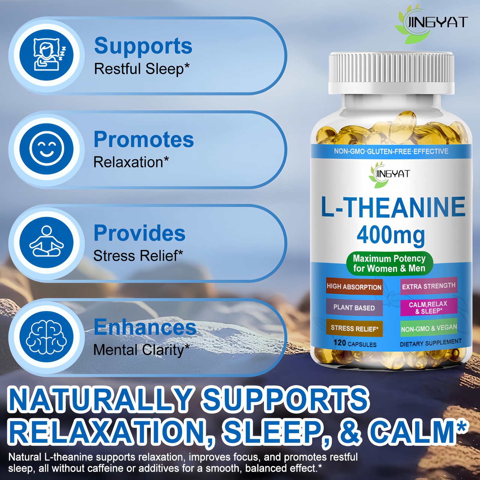 L Theanine 400 mg – Extra Strength L 120 Count (Pack of 1)