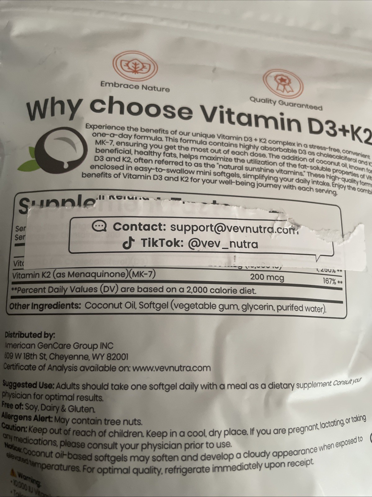 VEV Corefeel Vitamin D3 K2 10,000 IU, 200 mcg MK-7, 300 Coconut Oil Softgels