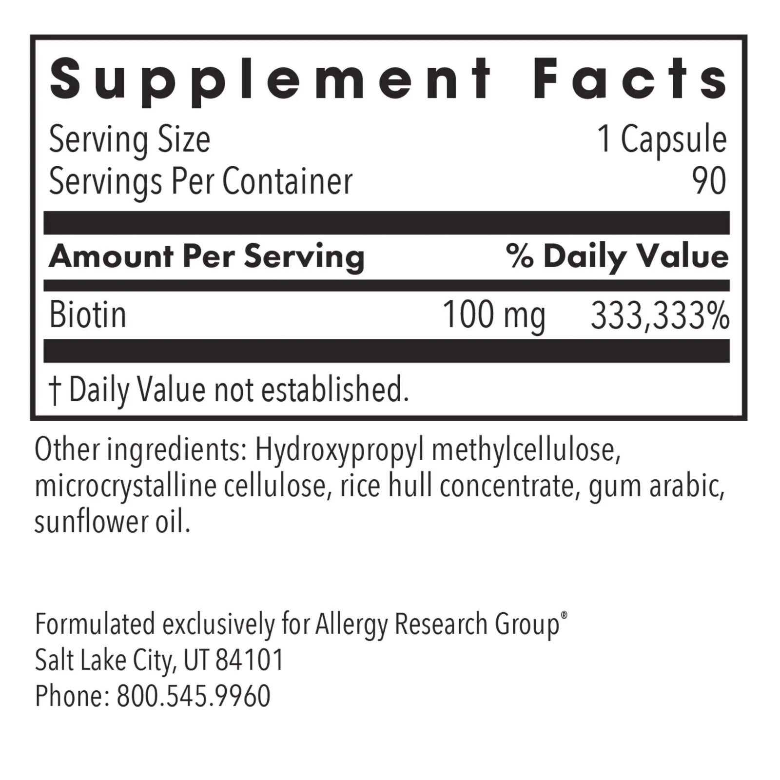Allergy Research Group HiBiotin 90 vegcapsules Exp.02/2028