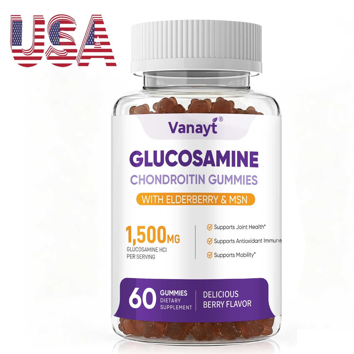 1500mg Glucosamine Chondroitin Gummies MSM Triple Strength Joint Support 60Ct
