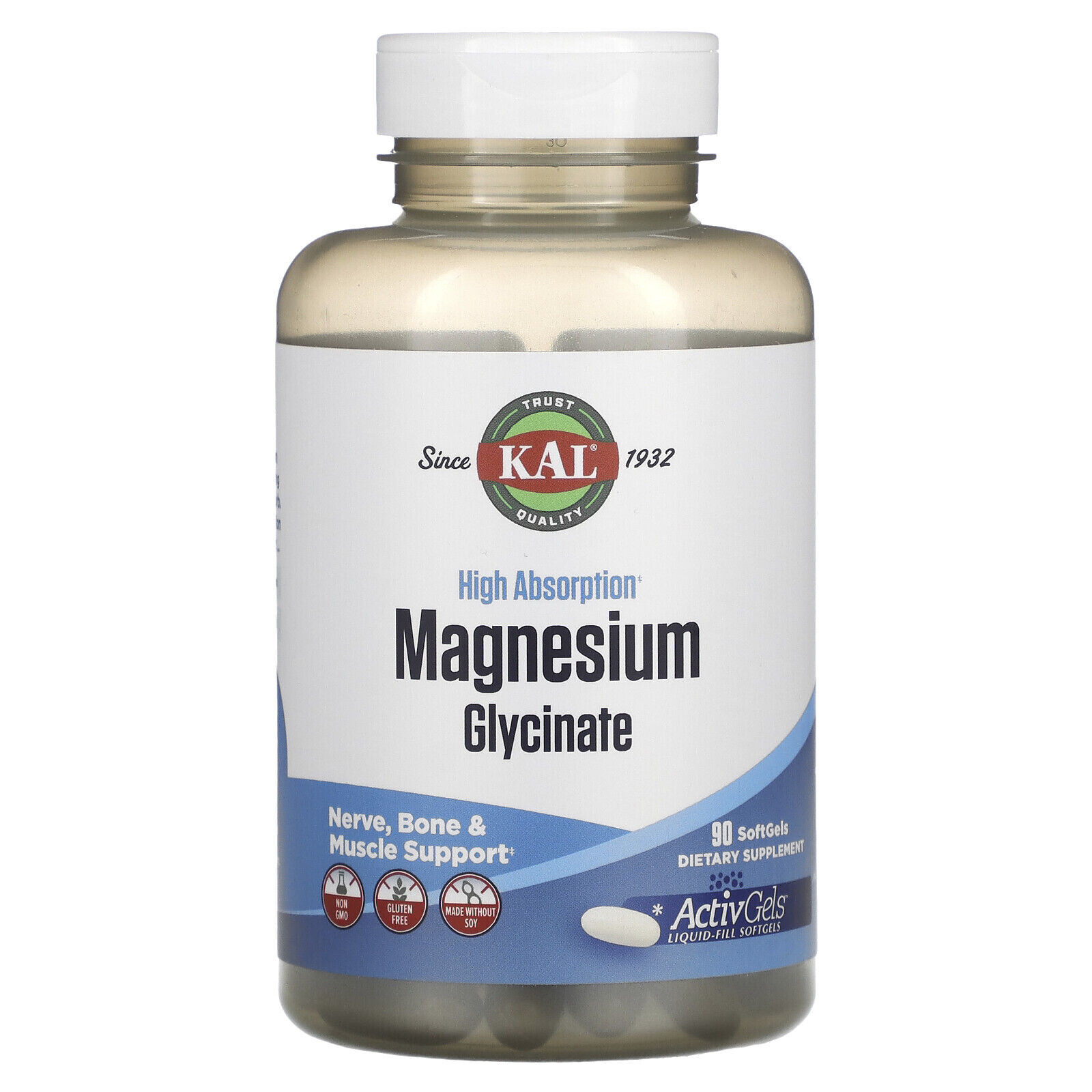 KAL High Absorption Magnesium Glycinate, 90 SoftGels