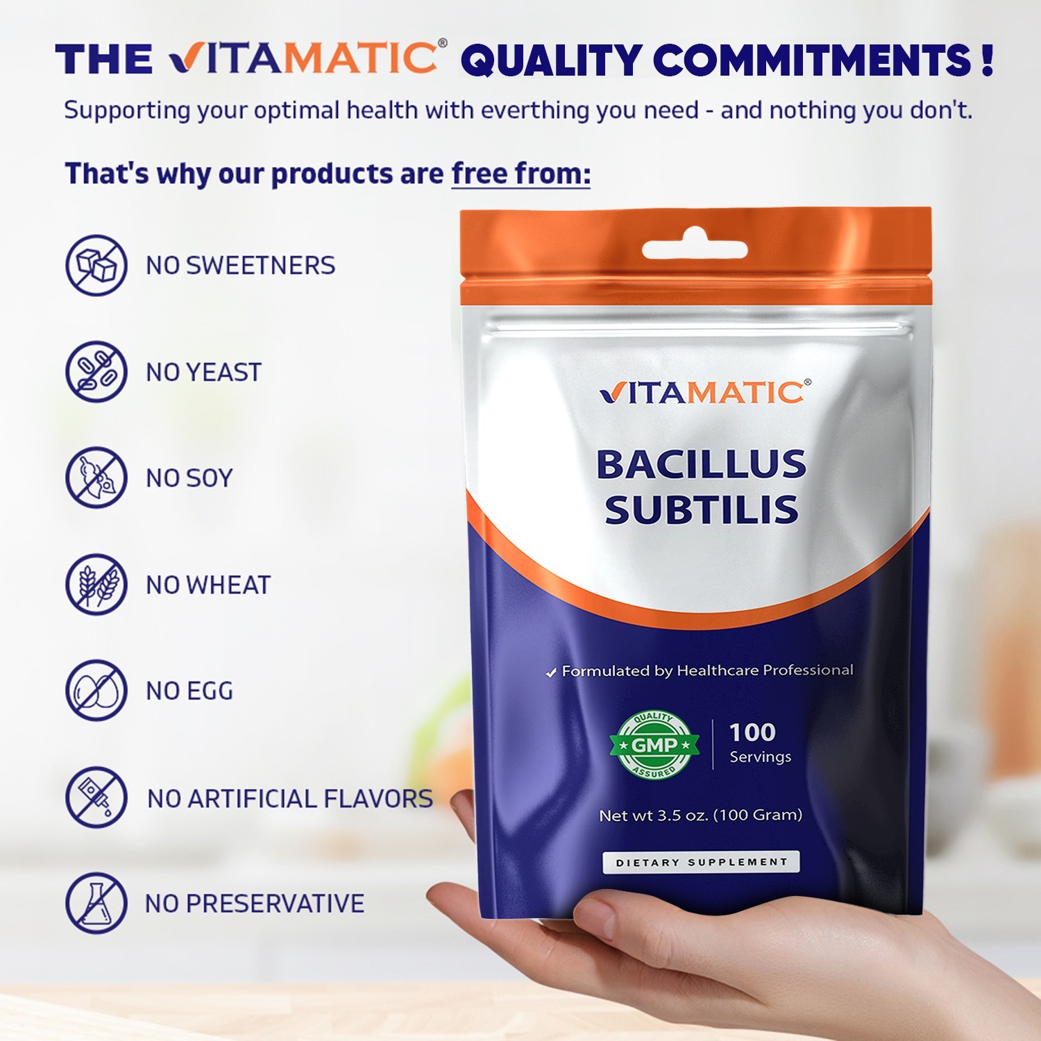 Vitamatic Bacillus Subtilis Pure Powder Probiotic Powder – Gut Health – 100 Gram