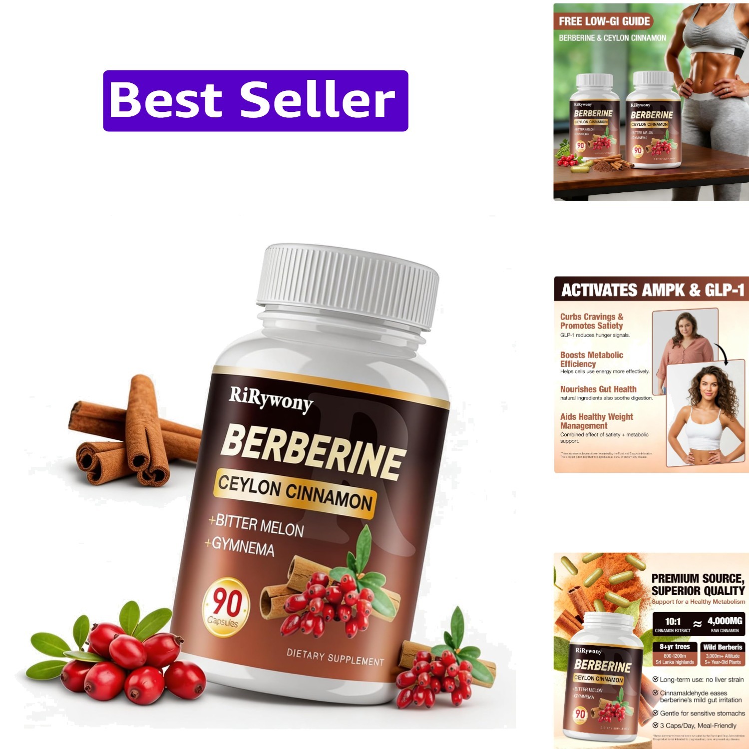 Berberine Supplement, Berberine with Ceylon Cinnamon Bitter Melon and Gymnama…