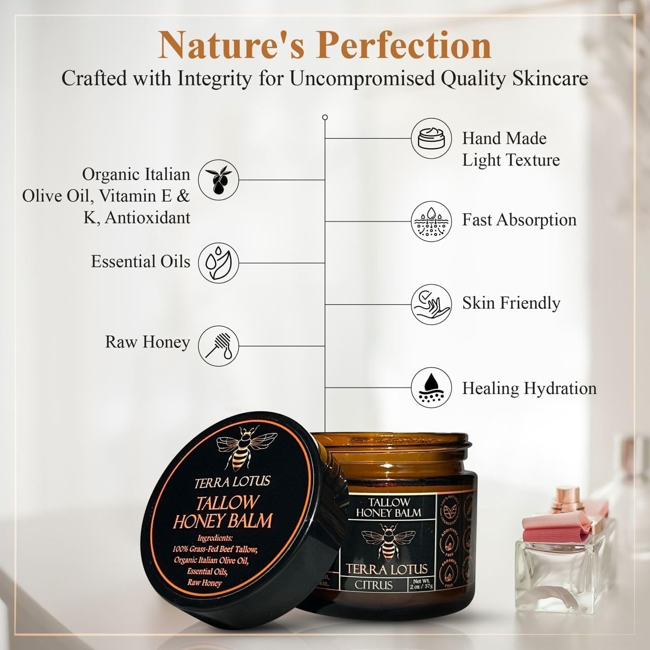 2 PACKS-NEW Organic Grass-Fed Beef Tallow Balm with Raw Honey-Moisturizing Cream