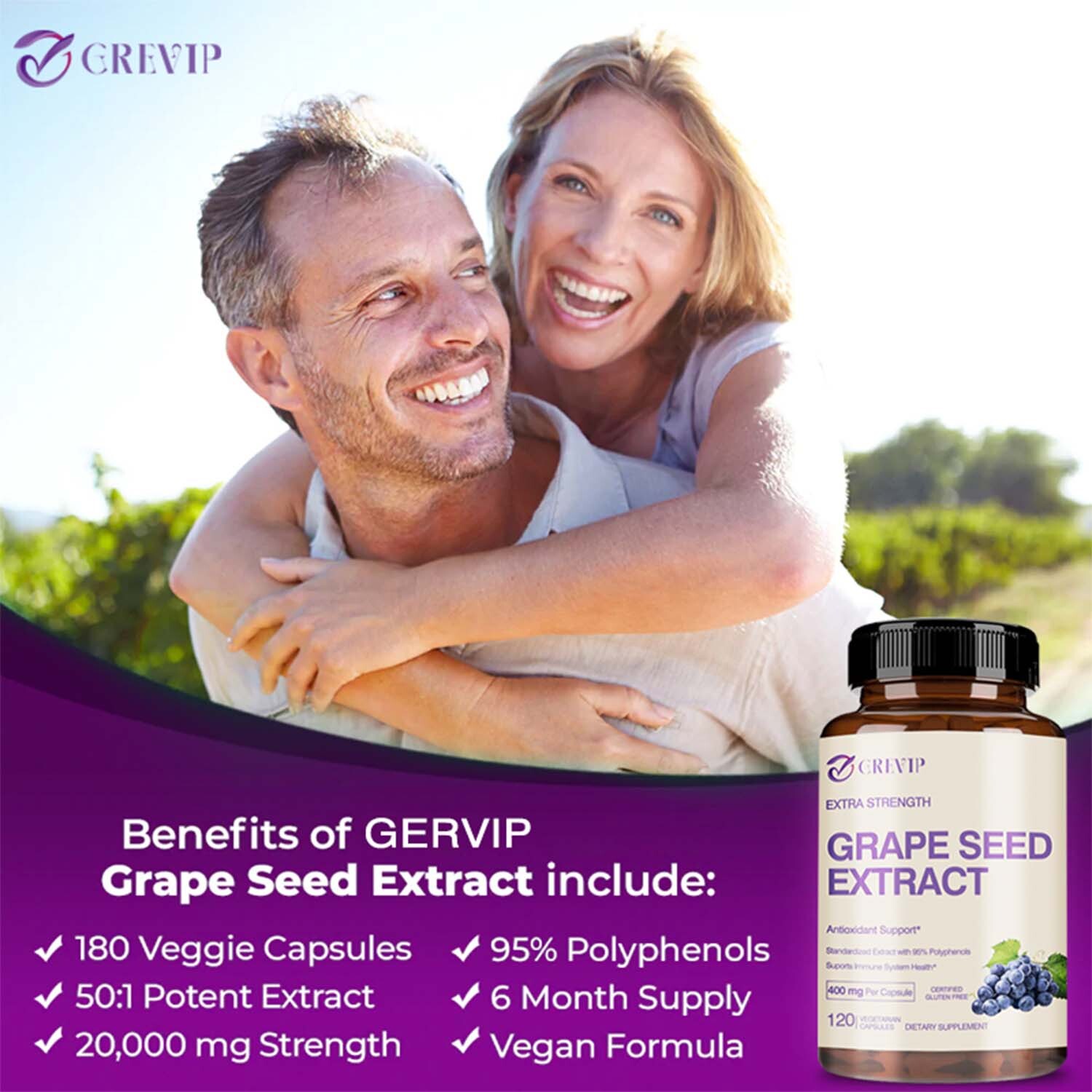 Grape Seed Extract 400mg -Anti-inflammatory, Antioxidants, Cardiovascular Health