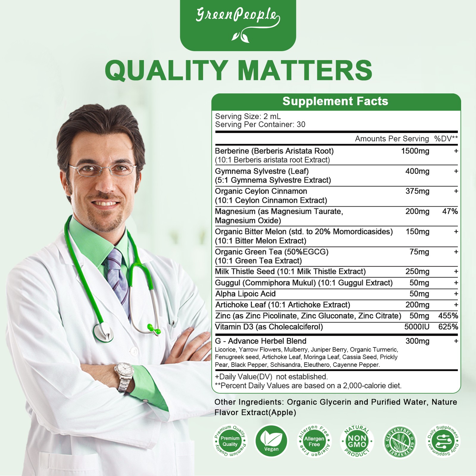 Berberine Liquid Drops 120ml – 1500mg with Ceylon Cinnamon for Heart Health