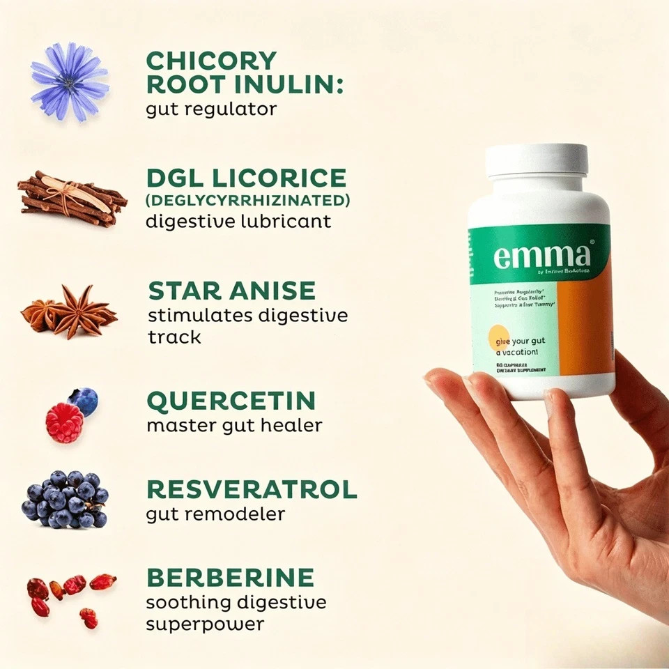 Emma Gut Health & Colon Cleanse–Relief from Bloating & Digestive, 60 Capsules