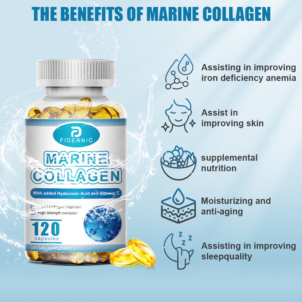 Marine Collagen 1300mg With added Hyaluronic Acid and Vitamin C，120 capusles