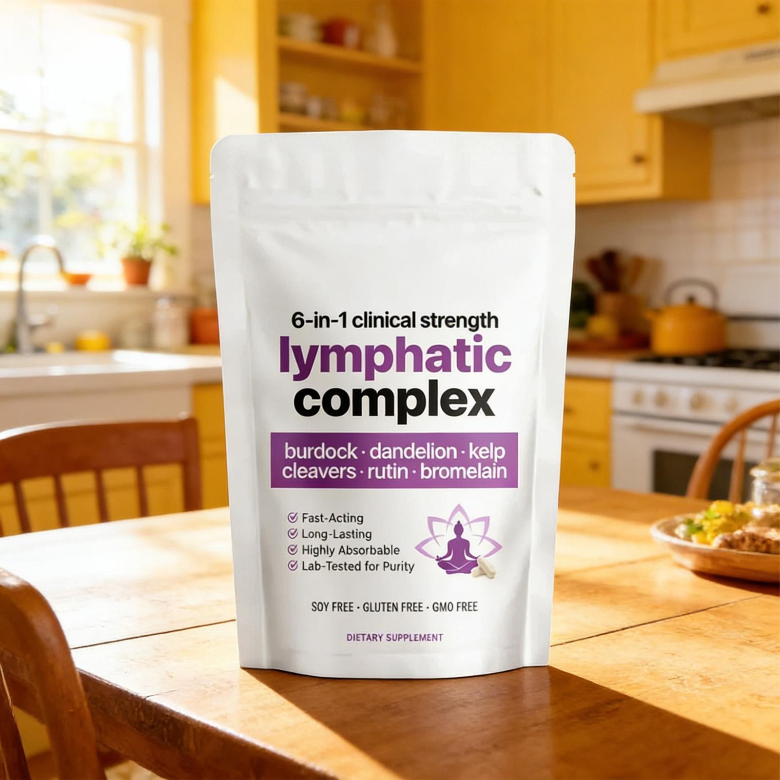 6-in-1 Lymphatic Complex Drainage Supplement Dandelion Burdock Bromelain Kelp
