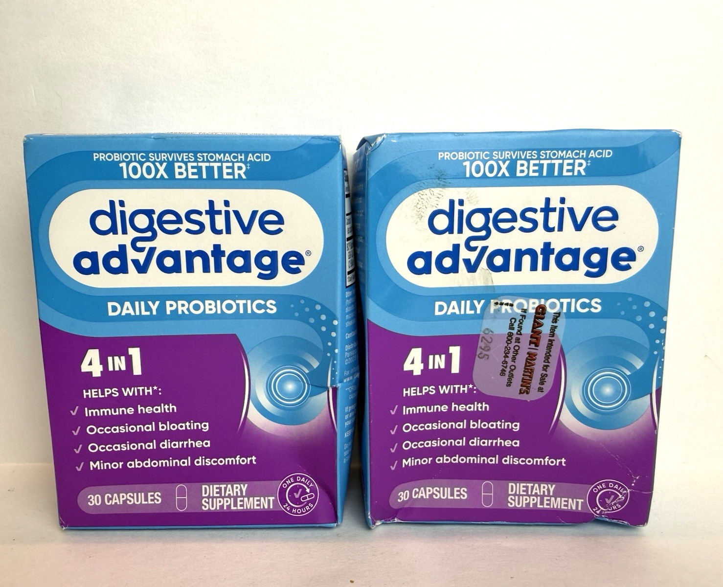 Digestive Advantage Daily Probiotic 4 in 1 30 Capsules x 2 Boxes Exp 8/27 & 3/27