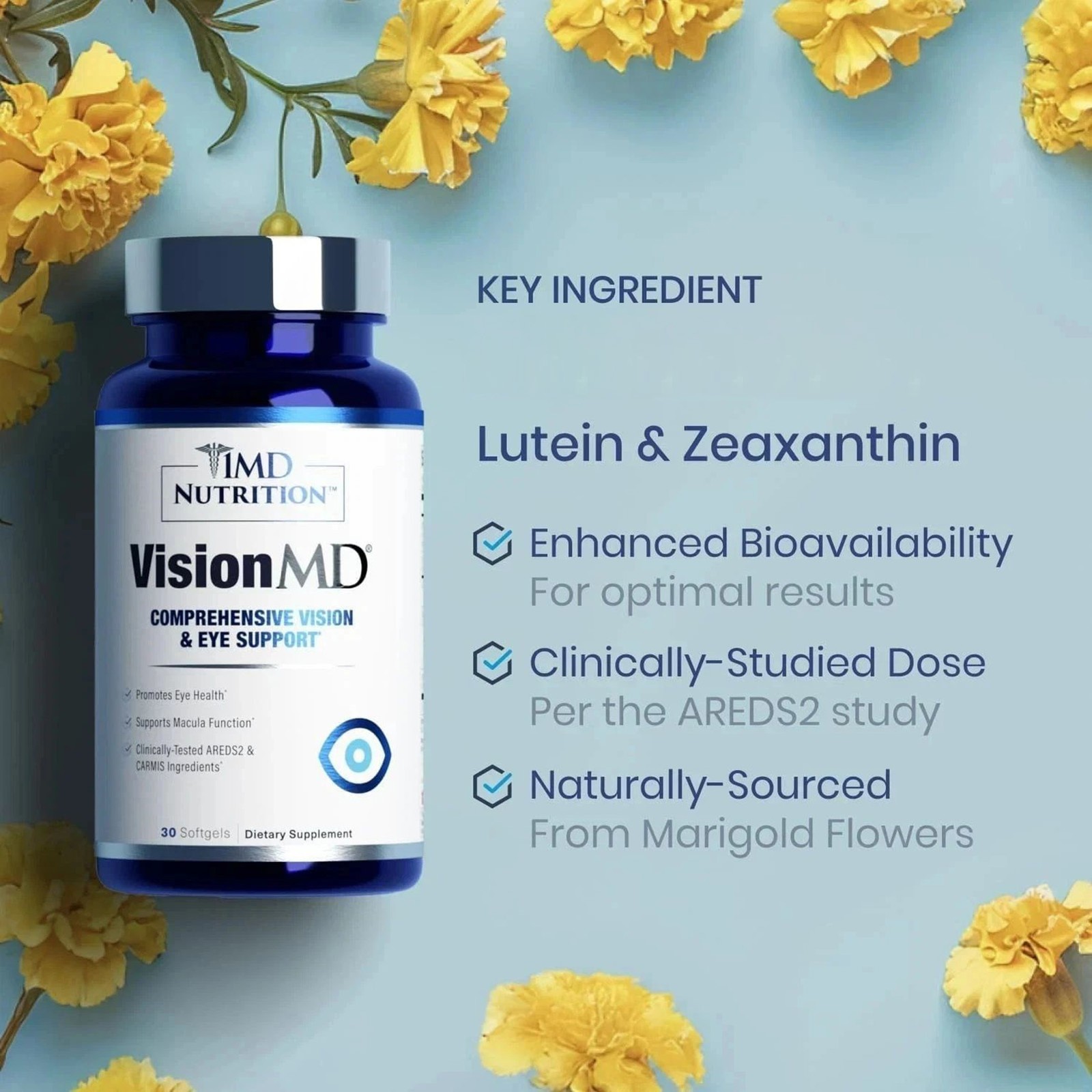 1MD 3X Nutrition Vision MD Eye Vitamin CARMIS – Eye Supplement – 30 Softgels