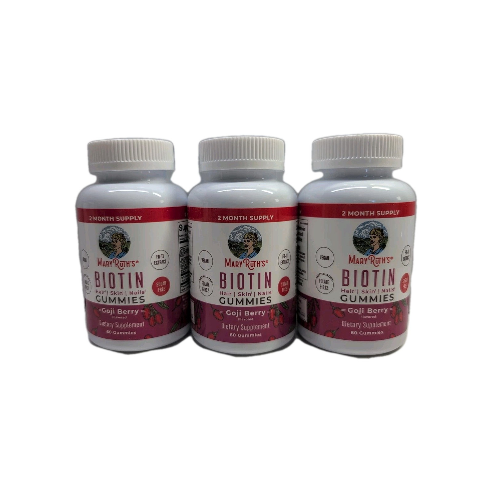 (3) Mary Ruths Biotin Gummies, Goji Berry, 60 Gummies Each. Exp 06/2026