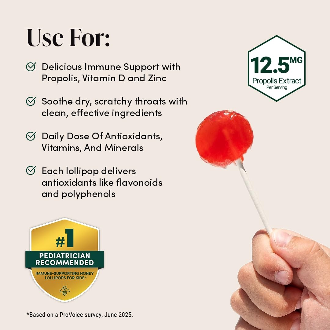 Kids Throat Soothing Watermelon Lollipops, by Beekeeper’s Naturals – 15 Count