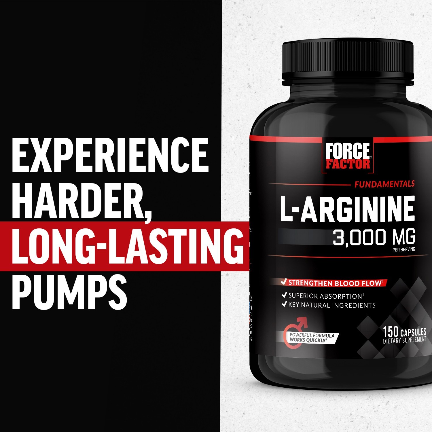 Force Factor L-Arginine 3000mg Extra Strength Nitric Oxide Circulation