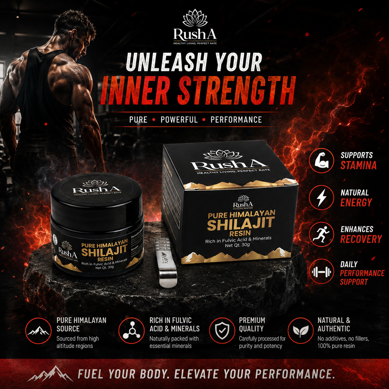 Rusha Pure Himalayan Shilajit Resin 30g | Rich in Fulvic Acid & Minerals