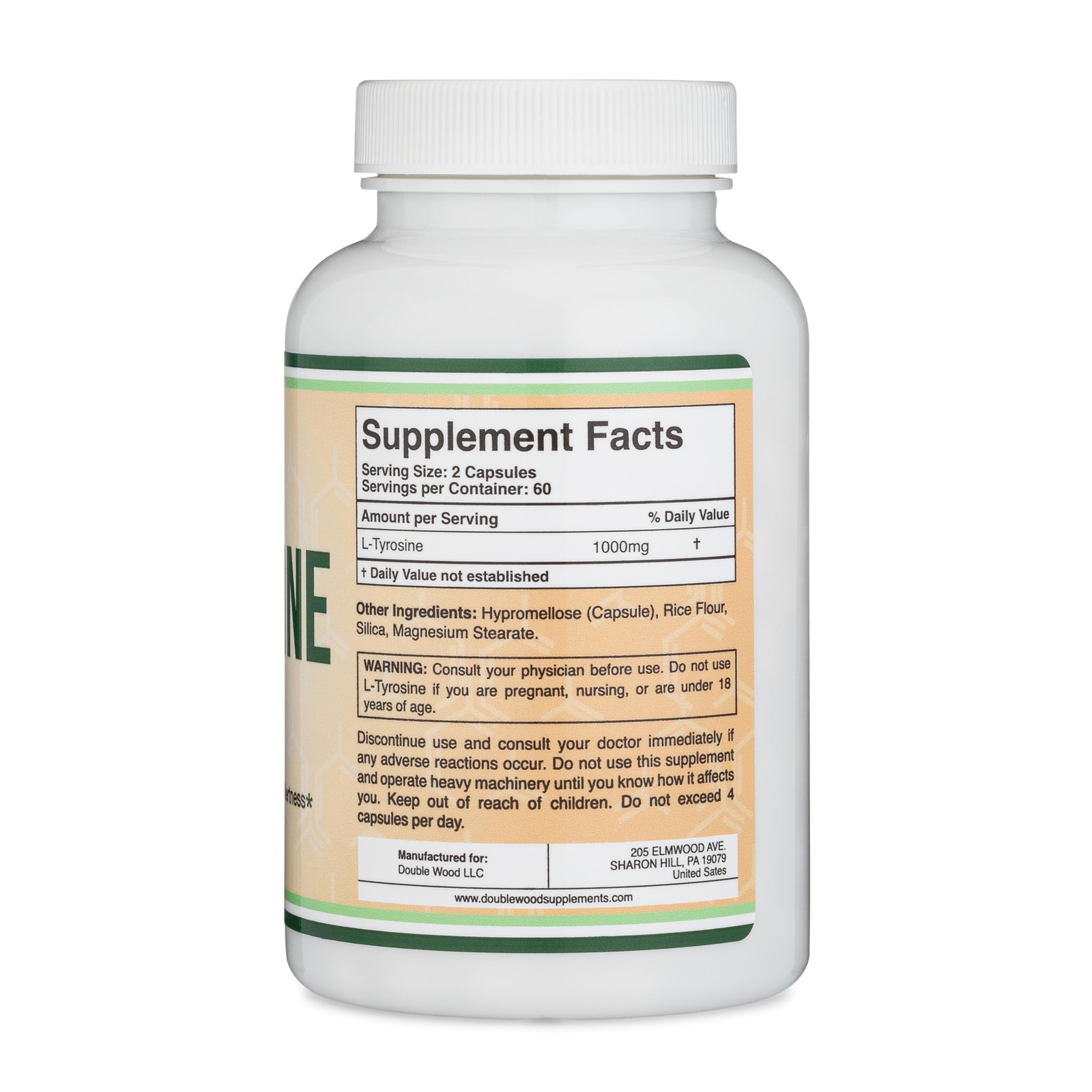 L-Tyrosine 1000mg for Memory Focus, Attention, Vegan, Non-GMO – 120 Capsules