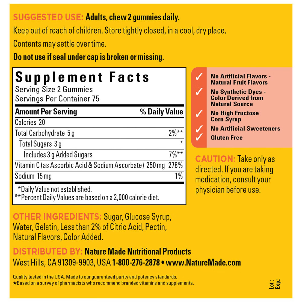 Nature Made Vitamin C 250mg Per Serving f – Tangerine Flavored – 150ct