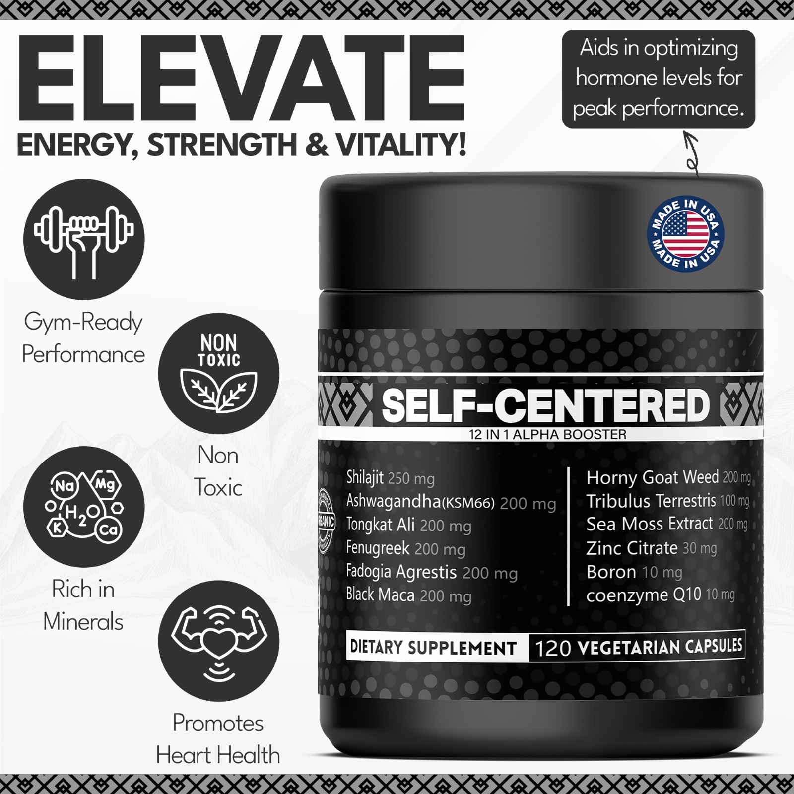 Self Centered: 12-in-1 ALPHA BOOSTER for Men, Muscle Growth, Energy,2 MONTH SPLY