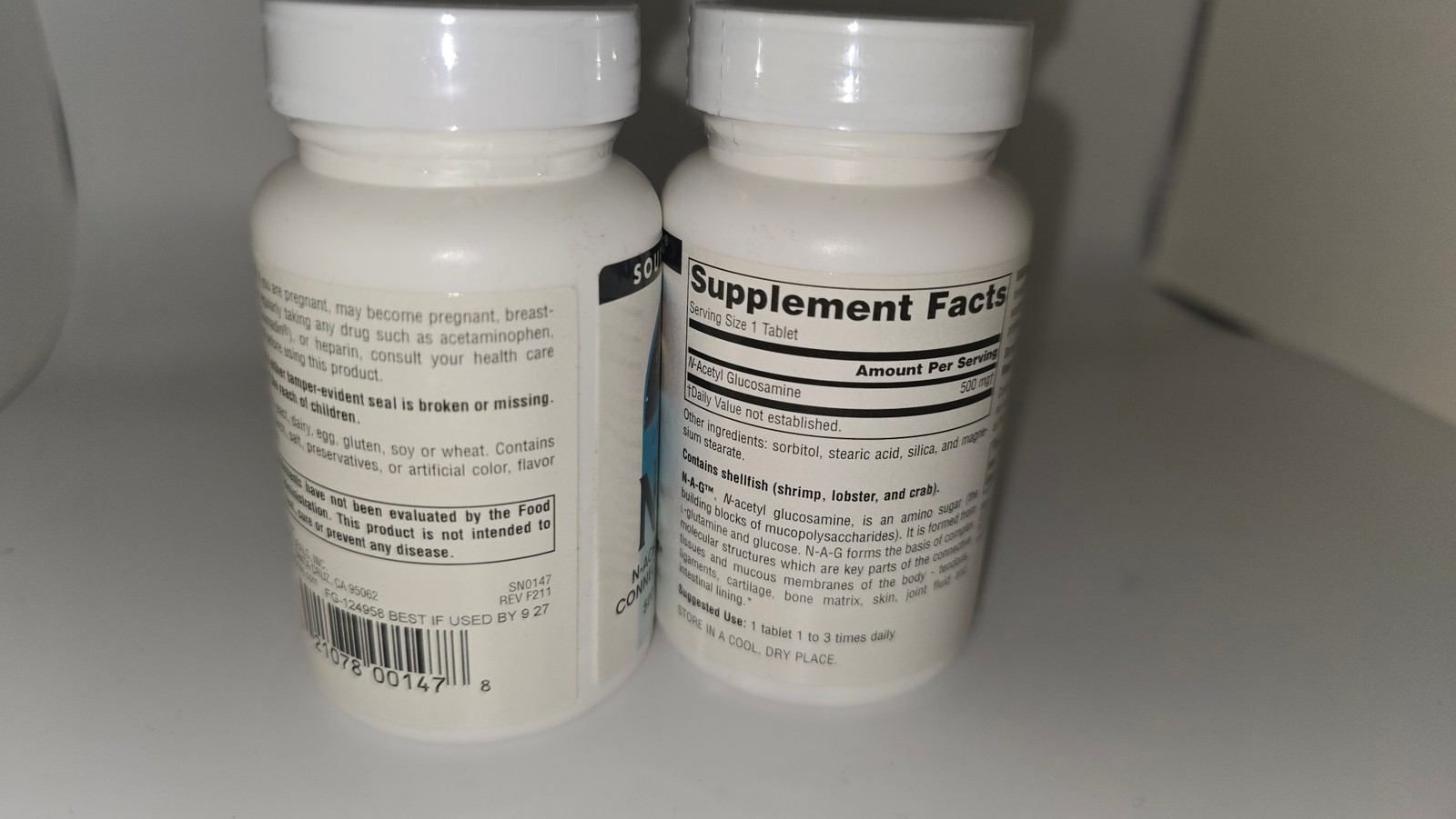 2 Pack Source Naturals N-A-G Glucosamine Tissue Support 500mg 60 Tablets