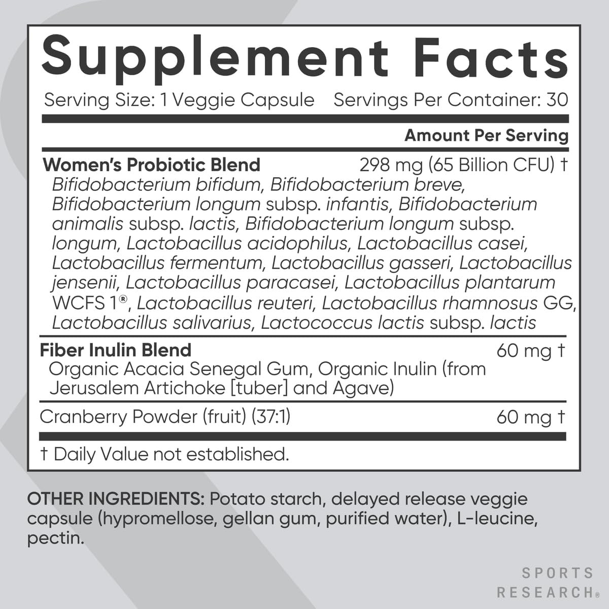 Sports Research Women’S Probiotics with Prebiotics, 65 Billion CFU – Vegan Capsu