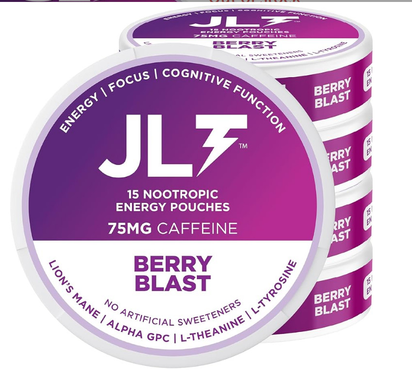 JLT 75 mg Caffeine Nootropic Pouches Energy Pouches with Caffeine 5 PACK