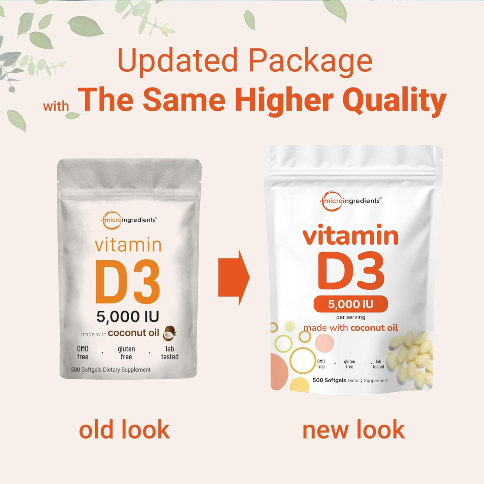 Micro Ingredients Vitamin D3 5000 IU 500 Softgels Coconut Oil Non-GMO Bone Immun