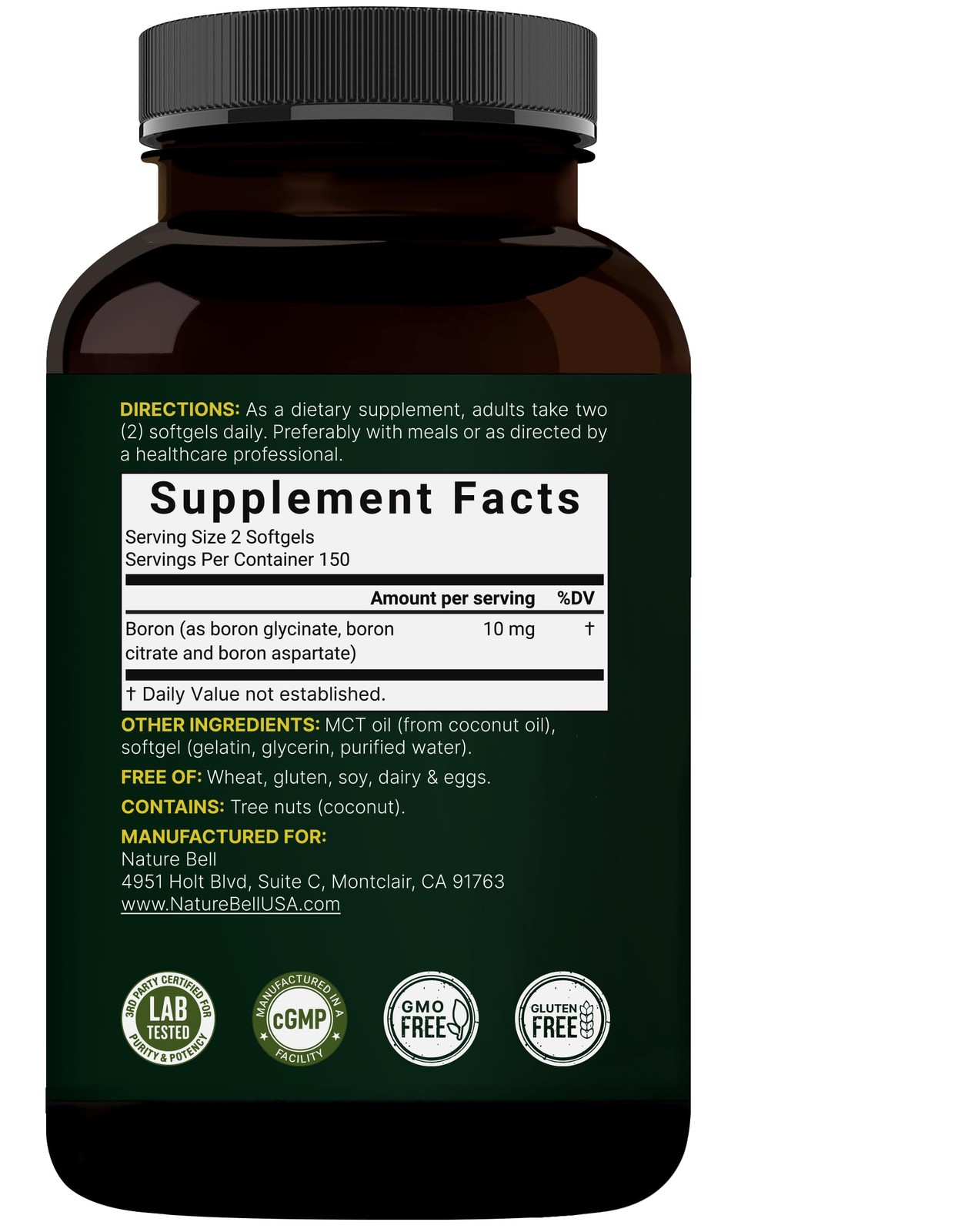 Boron 10mg, 300 Softgels with MCT Oil | High Absorption 300 Count (Pack of 1)