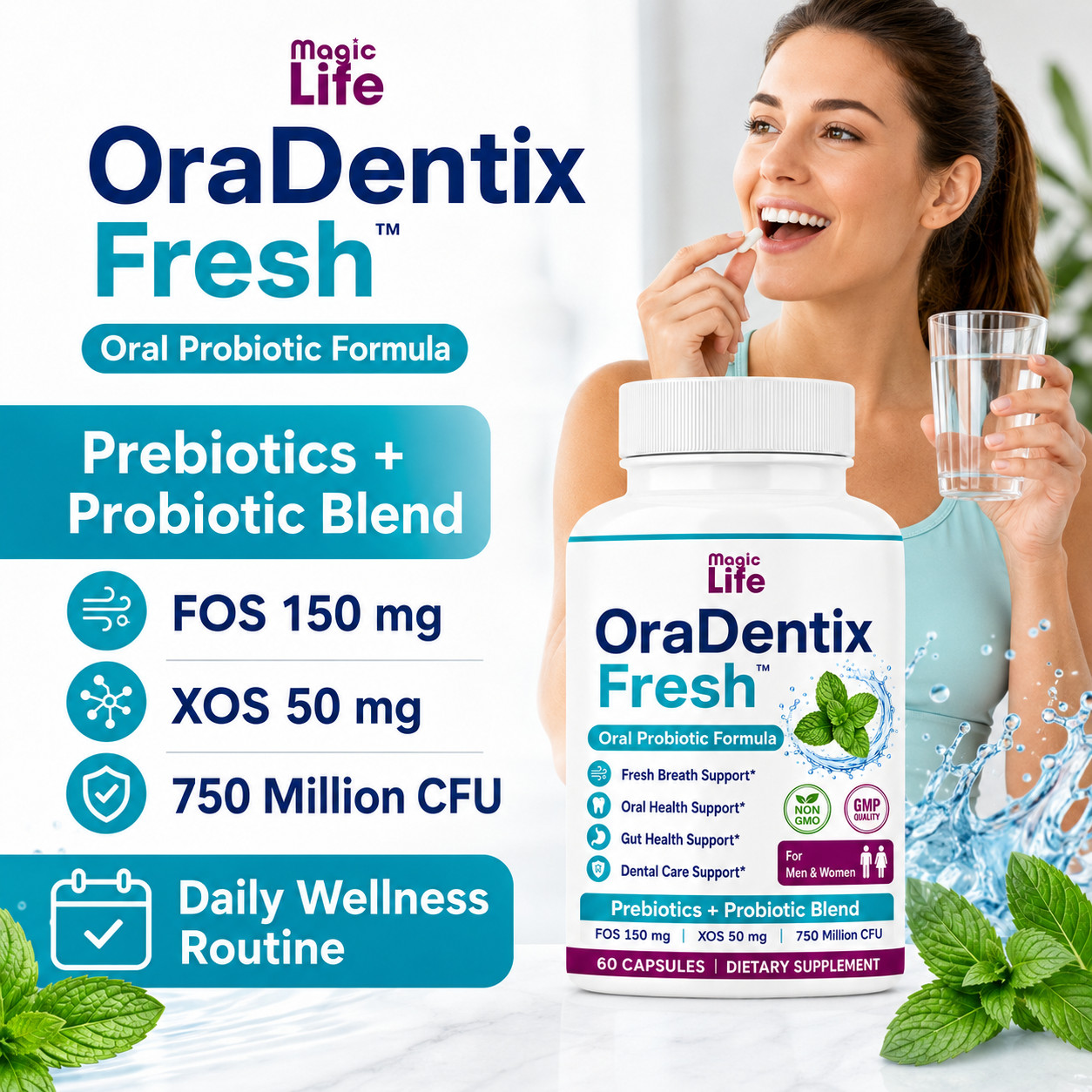 Oral Care Probiotics, Fresh Breath Support, Bad Breath Supplement Gut Friendly60