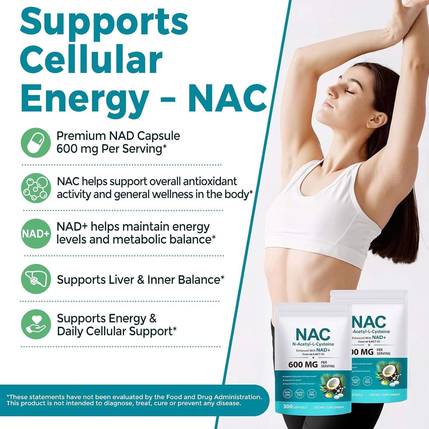 NAC Complex with NAD+ & MCT Oil: Antioxidant & Cellular Support Softgels