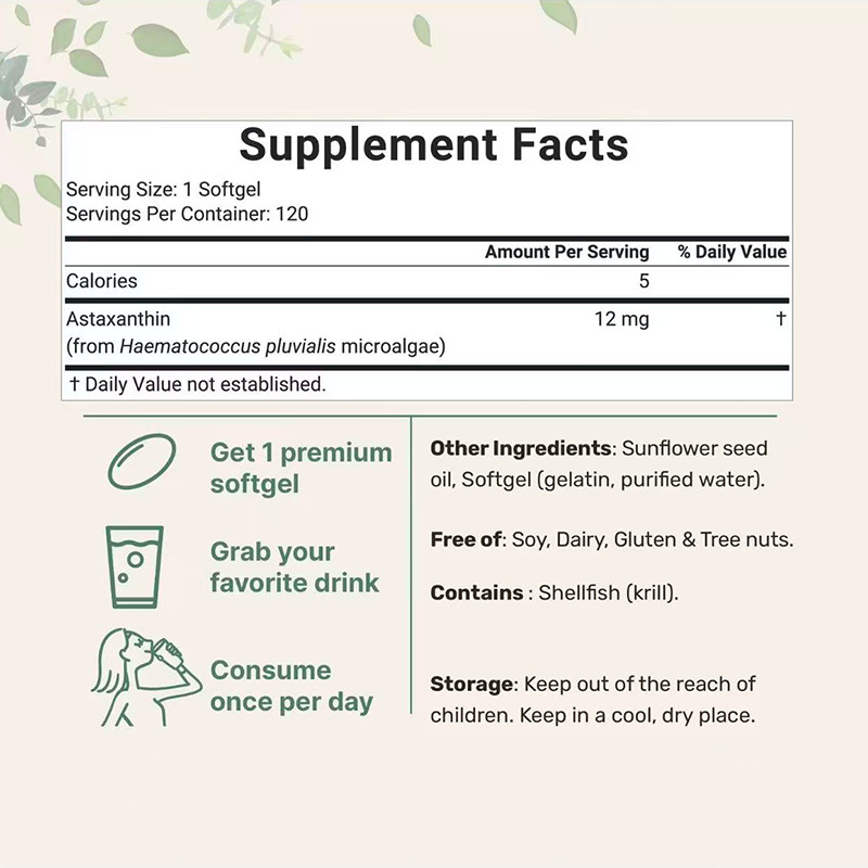 Micro Ingredients Astaxanthin 12mg,120 softgels,tanning pills, Strength Caroteno