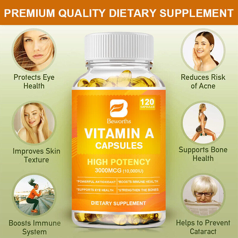 120pcs Vitamin A 10,000 IU Capsules,Support Immunity ,Bone & Eye Health