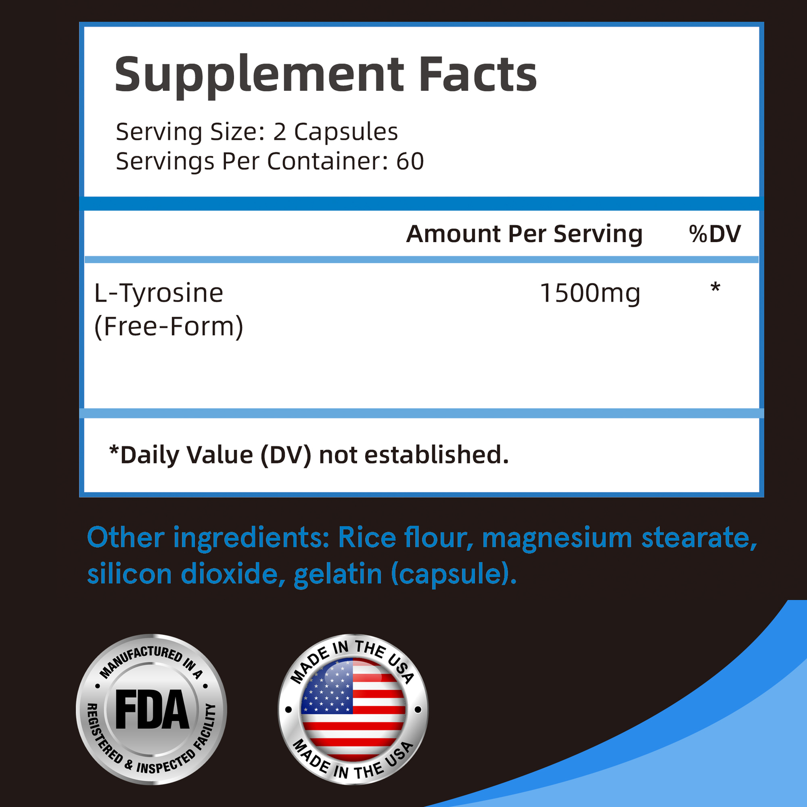 120pcs L-Tyrosine 1500mg -Boost Metabolism and Mood, Energy and Immune Support