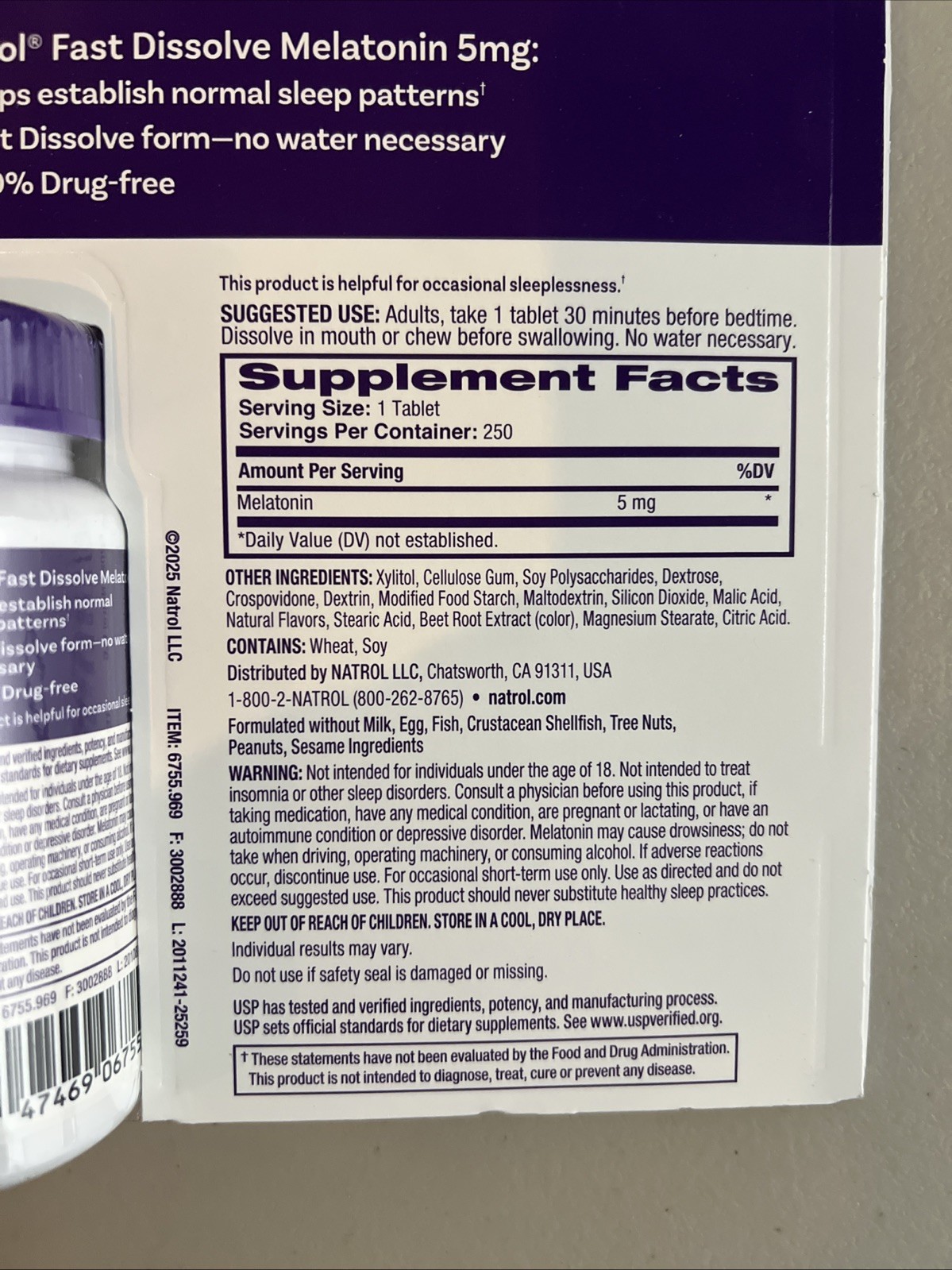 New Natrol Melatonin 5 Mg Fast Dissolve 250 Tabs Strawberry Flavor ~ EXP 02/2028