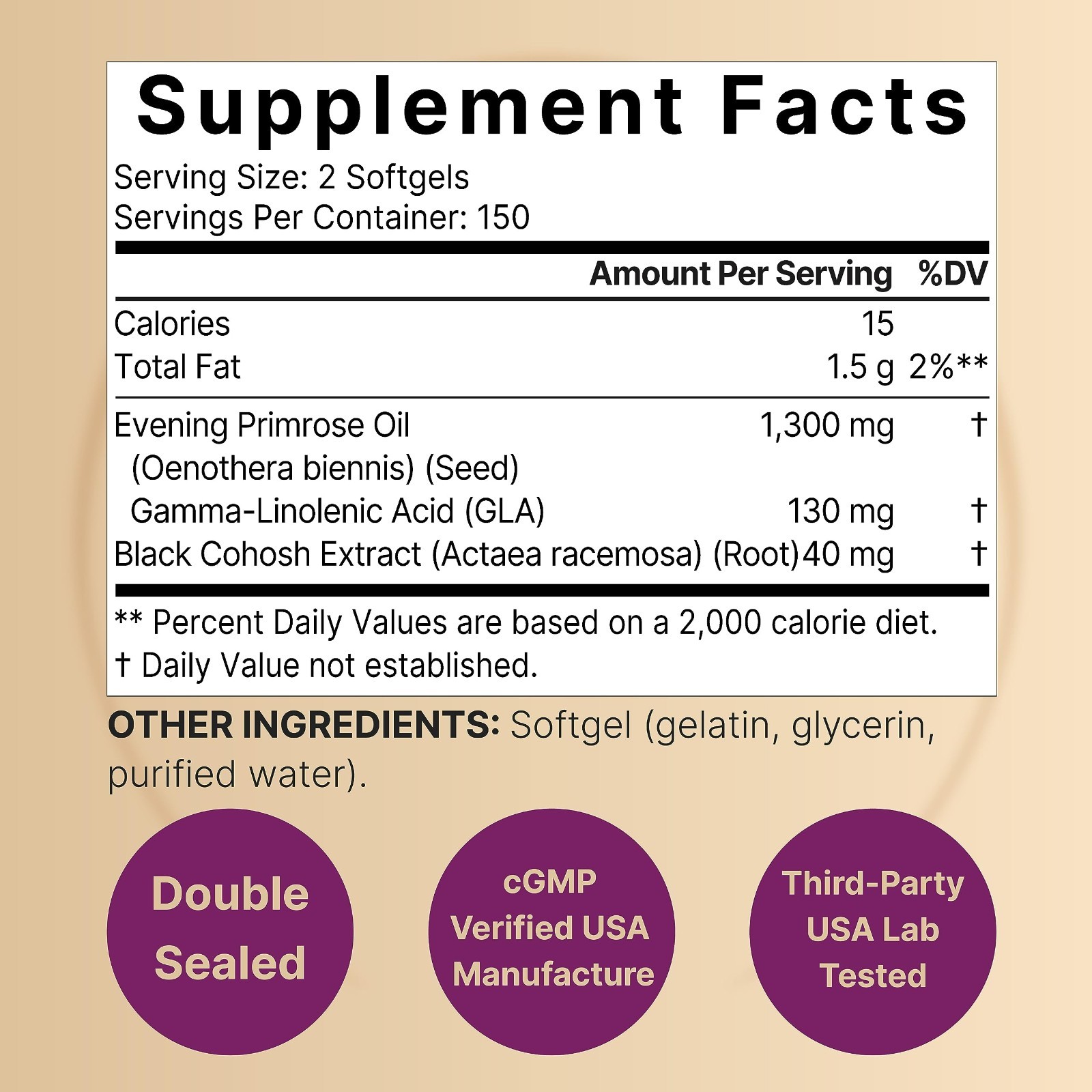 Evening Primrose Oil & Black Cohosh 1300mg, 300 Mini Softgels, Women’s Health, S