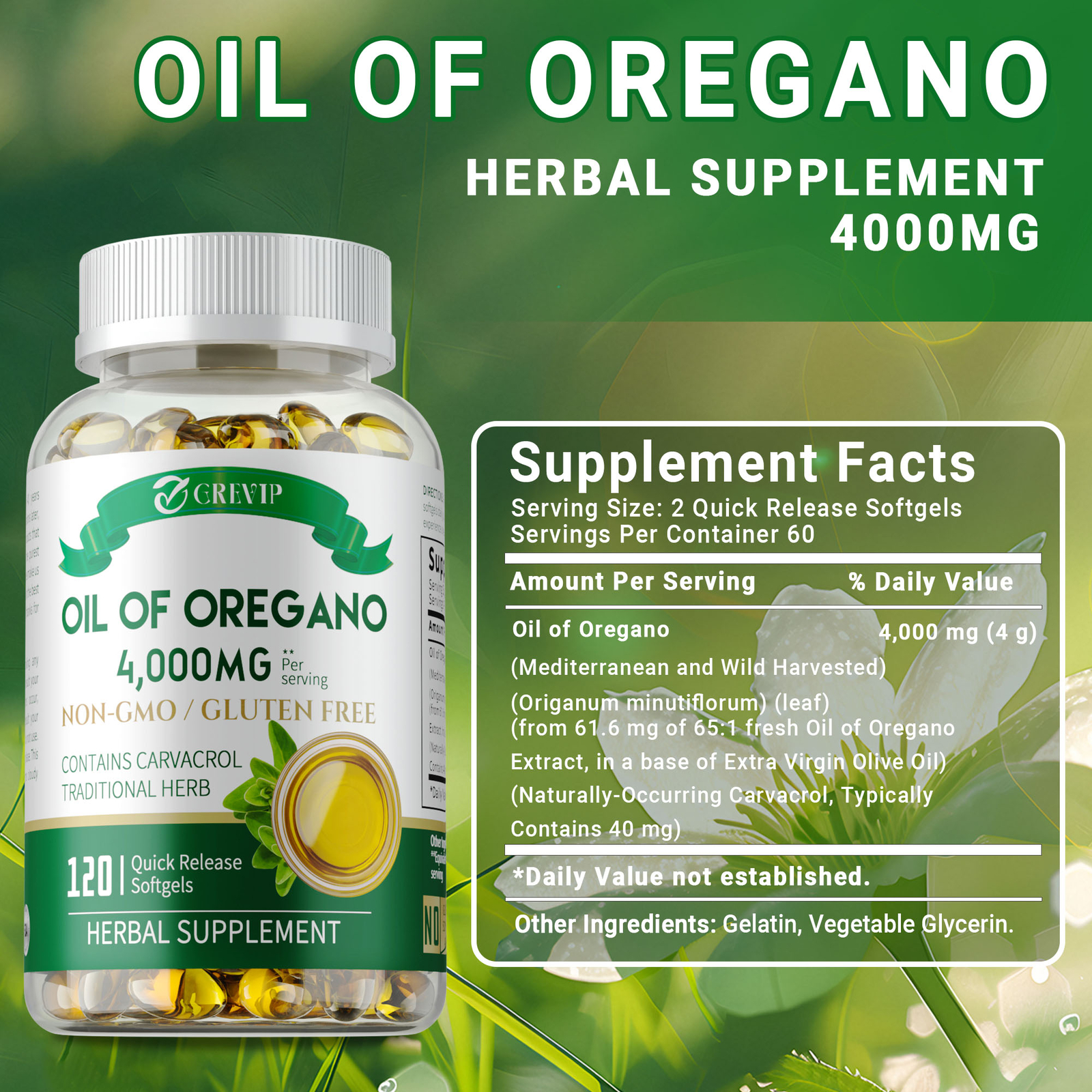Oil of Oregano Capsules-with Carvacrol, Natural Immune Support, Antioxidant