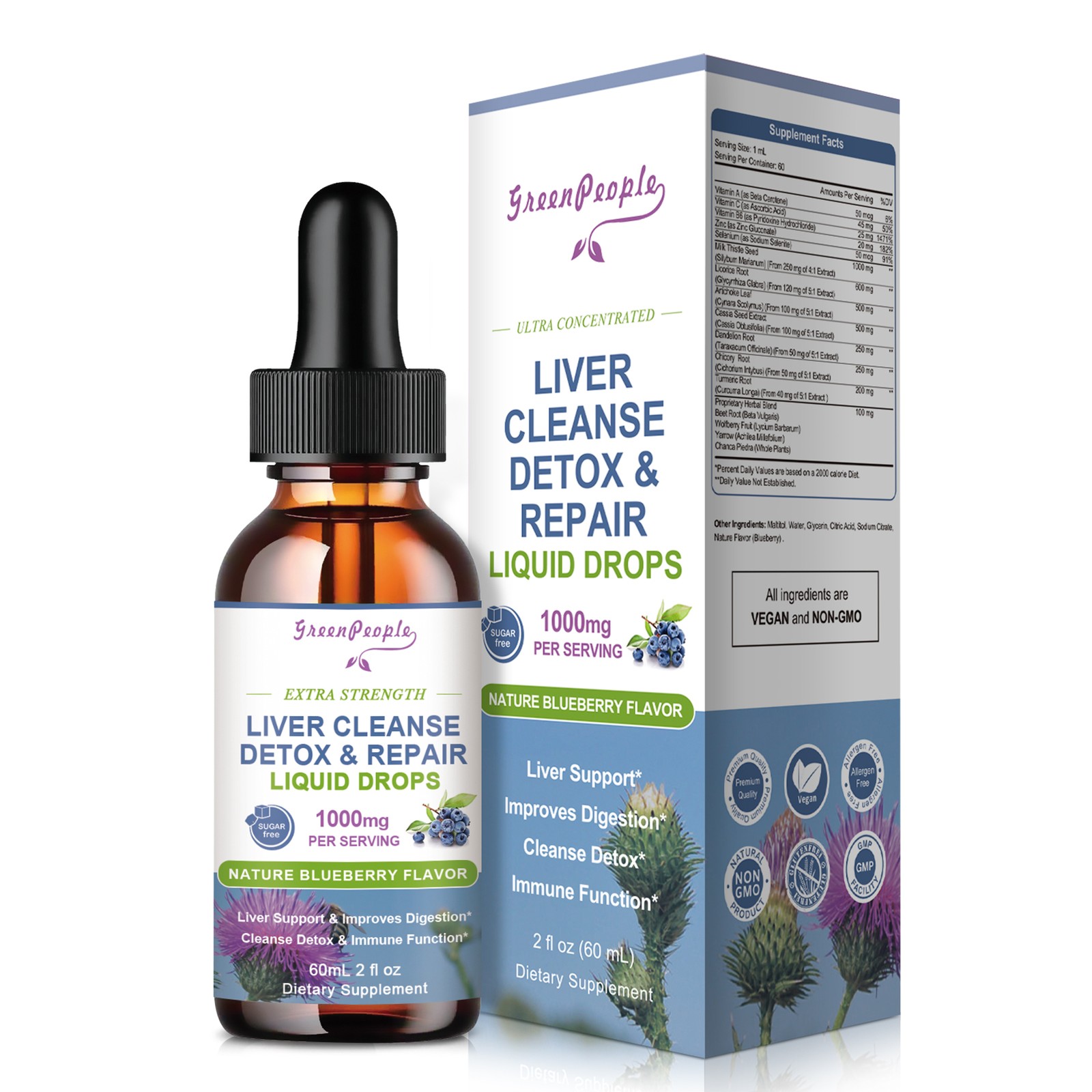 60ML Liver Support Milk Thistle Liquid Drops Vegan, Sugar & Alcohol-Free
