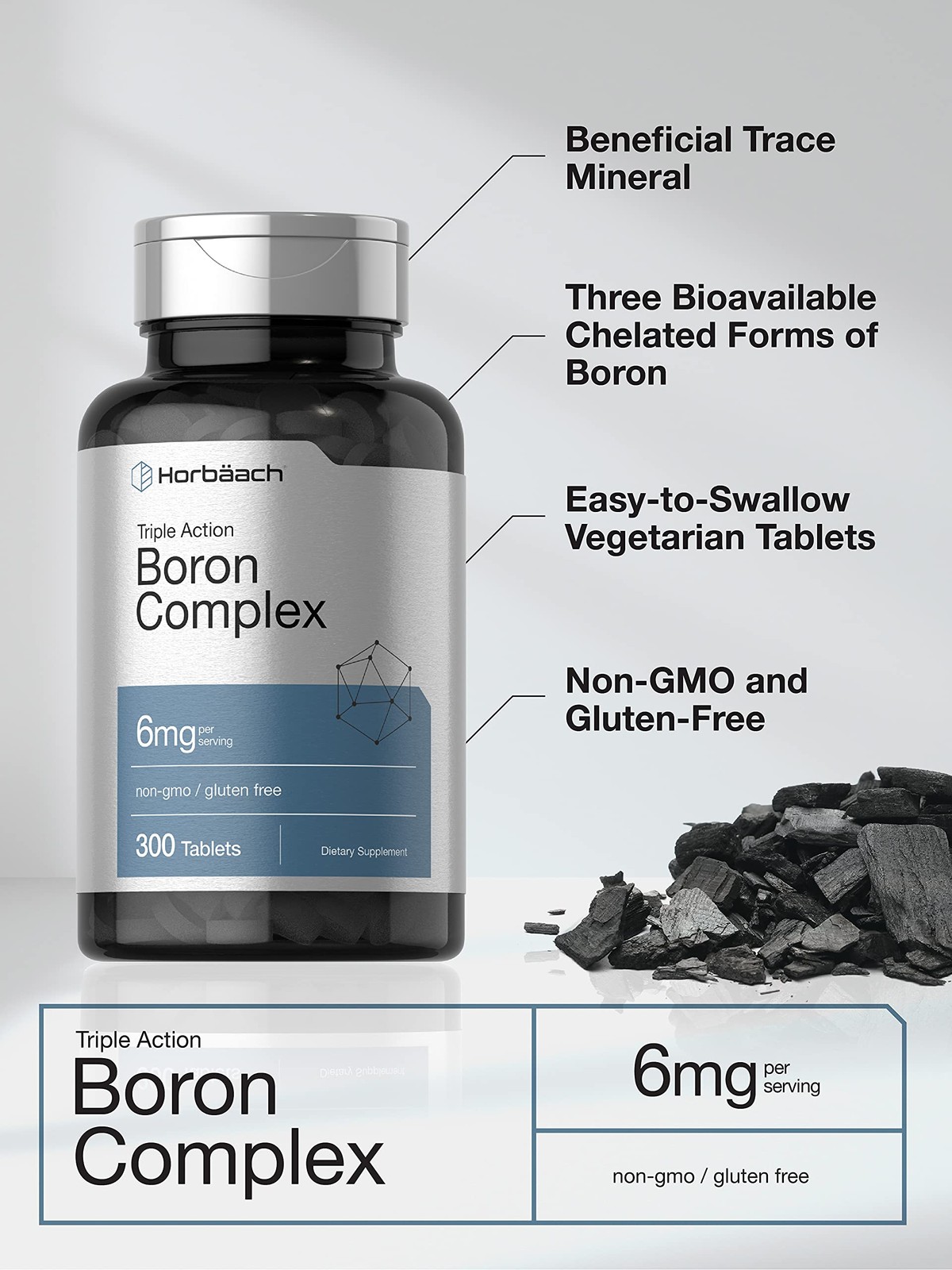 Horbäach Triple Boron Complex 6 mg Supplement | 300 300 Count (Pack of 1)