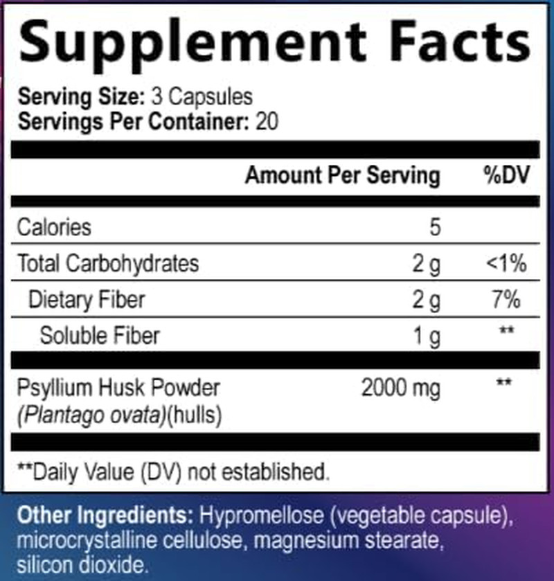 Psyllium Husk Capsules 2000Mg – Fiber Supplement – Natural Soluble Fiber Pills w