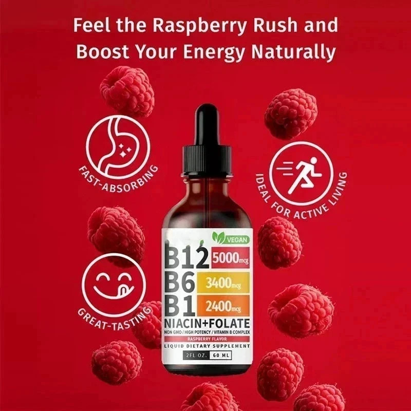 (2-PACK) Vitamin B12 Liquid Supplement Drops with B6, B1, Niacin & Folate