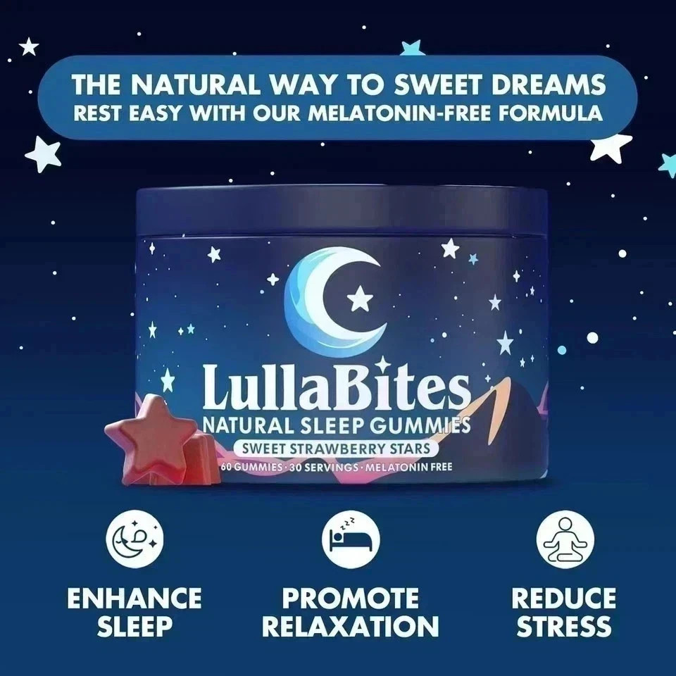 LullaBites Natural Sleep Gummies – Strawberry Stars – 60 Gummies – Sleep Support