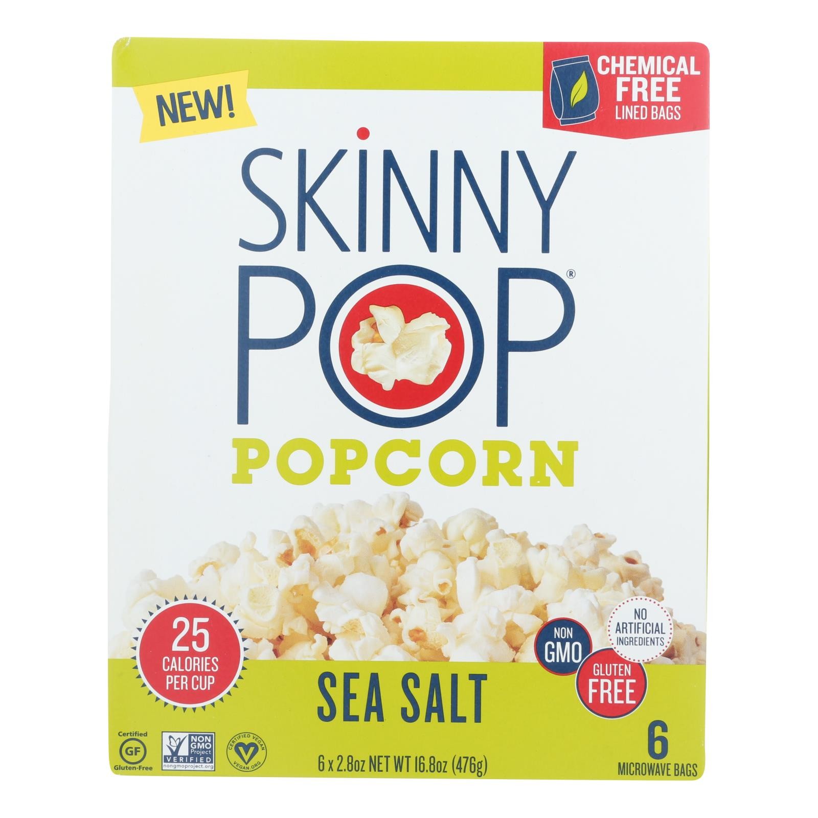 Skinnypop Popcorn – Popcorn Mirco Sea Salt – Case of 6 – 6/2.8 OZ