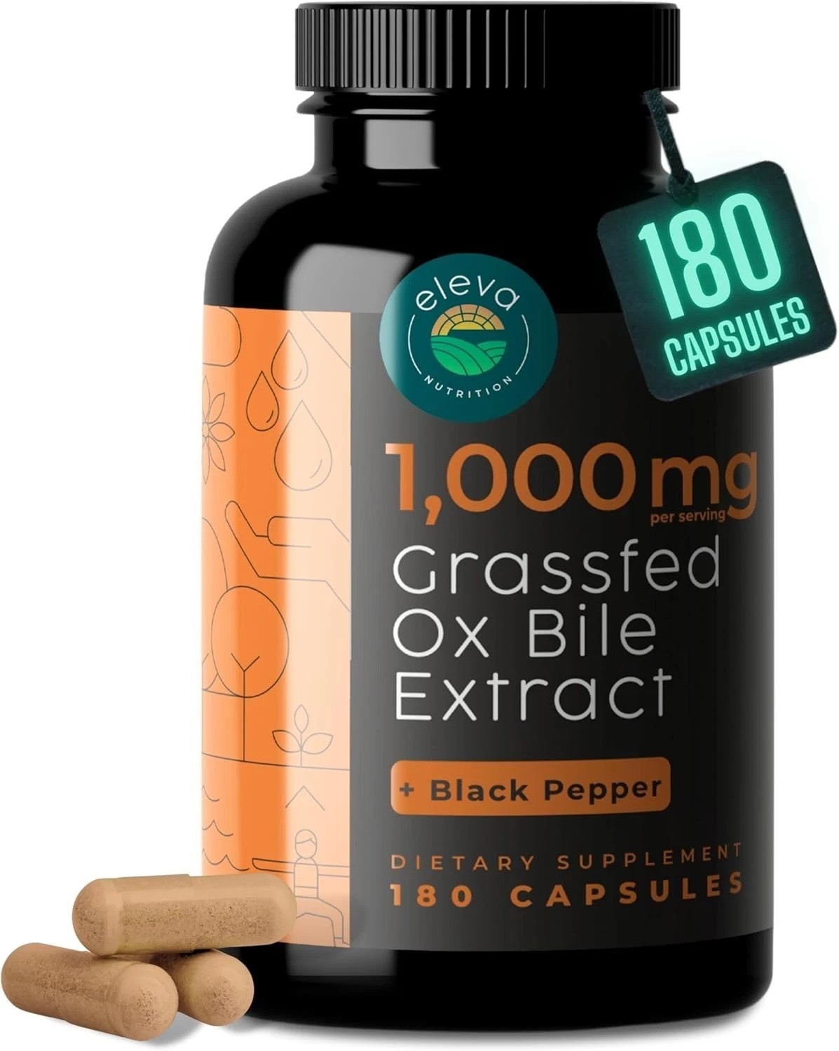 Grass-Fed Ox Bile Extract 1000mg — Digestive Support Capsules with Black Pepp…