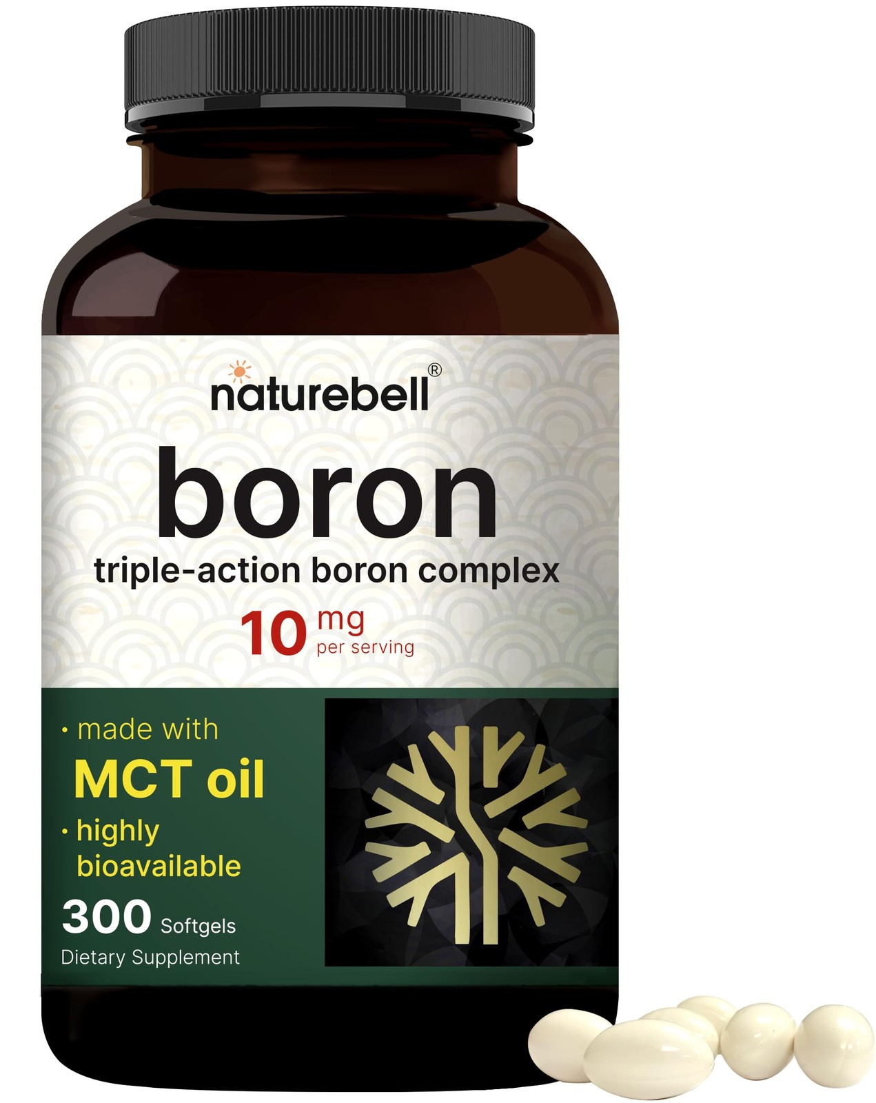 Boron 10mg, 300 Softgels with MCT Oil | High Absorption 300 Count (Pack of 1)