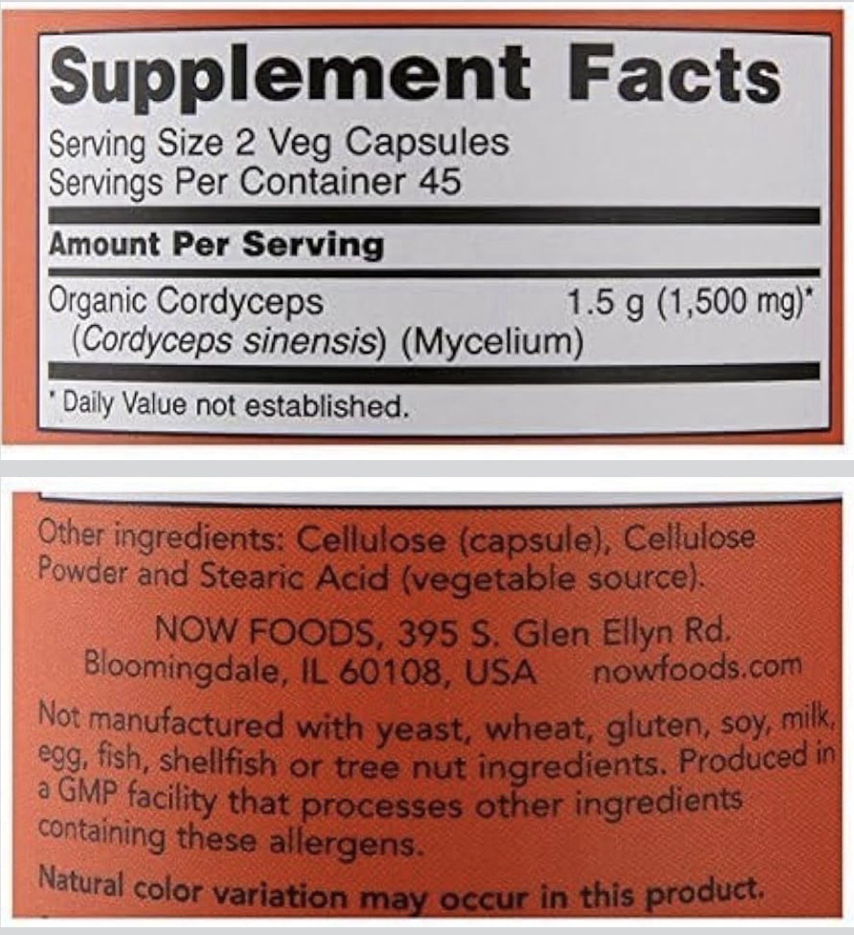 NOW Foods Cordyceps 750mg 90 Veg Capsules Immune Support