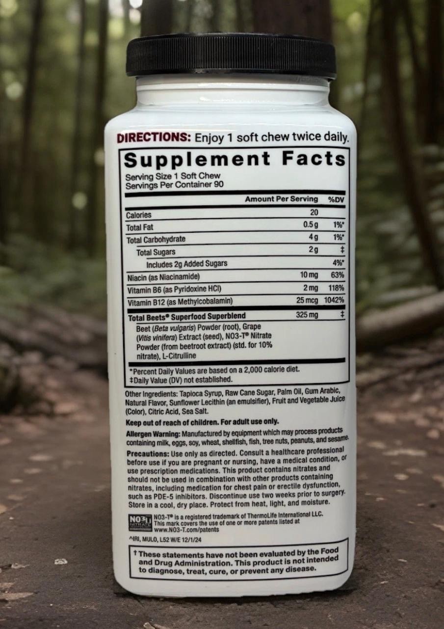 Force Factor Total Beets Soft Chews 90 Ct Acai Berry Heart Energy Exp 11/2027