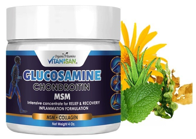 Glucosamine Chondroitin with MSM Collagen hydrolizate Cream 4 Oz. 100 % natural